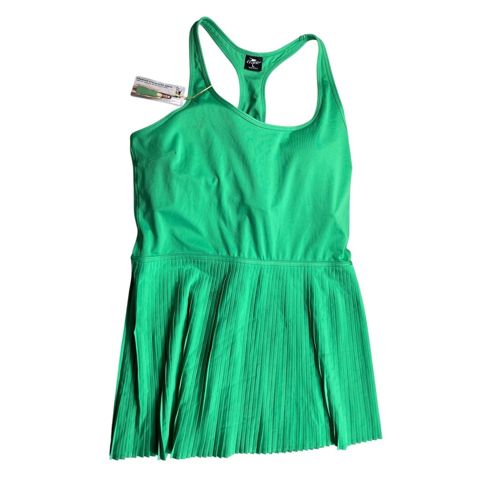 Crane Womens Large Athletic Dress NWT Green Racerback Pleated Tennis Golf Active
